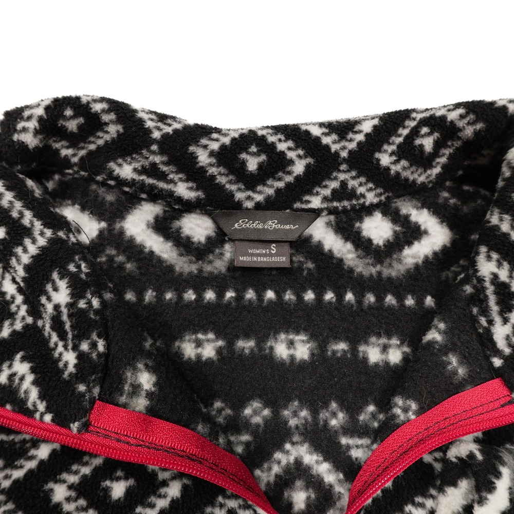 EDDIE BAUER Womens S Black White Aztec Print Outdoor Quarter Zip Fleece Pullover - Picture 3 of 7